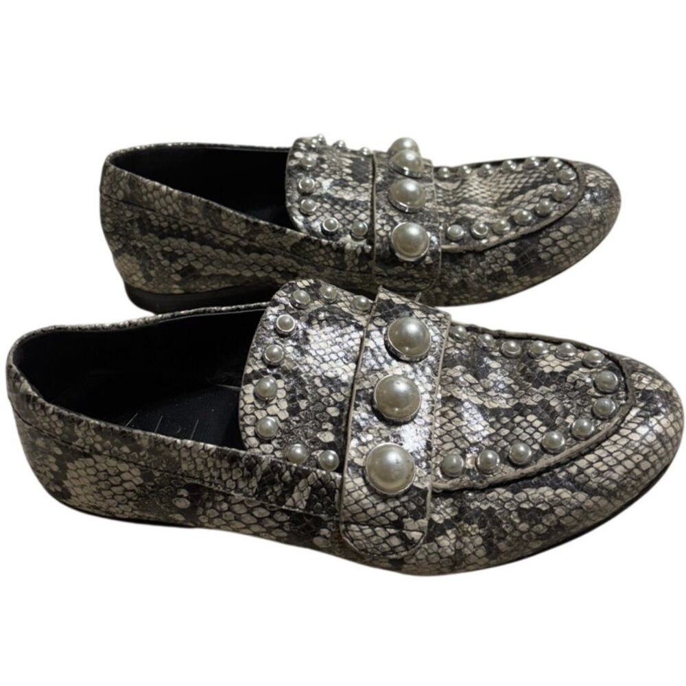 Karl Lagerfeld Paris Avah Python Embossed Studded Loafers Size 6.5 Snakeskin
